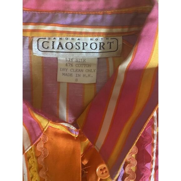 Sandra Roth Ciaosport 8 Vintage Silk Blend Striped Blouse Shoulder Pads - Picture 2 of 5